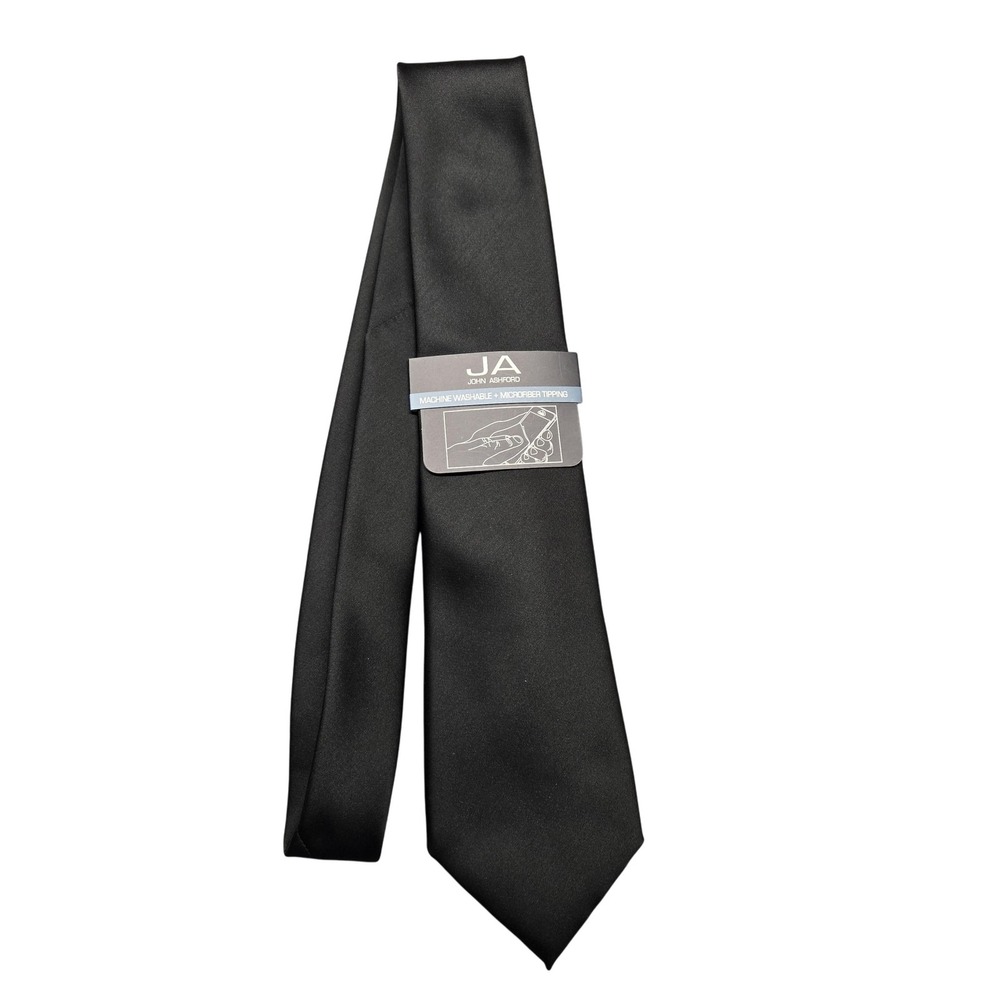 John Ashford Tie Black One Size Microfiber Machine Washable Necktie